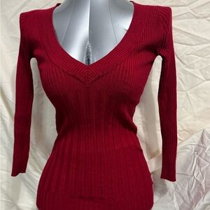 Pink Rose Deep Red V-Neck Sweater